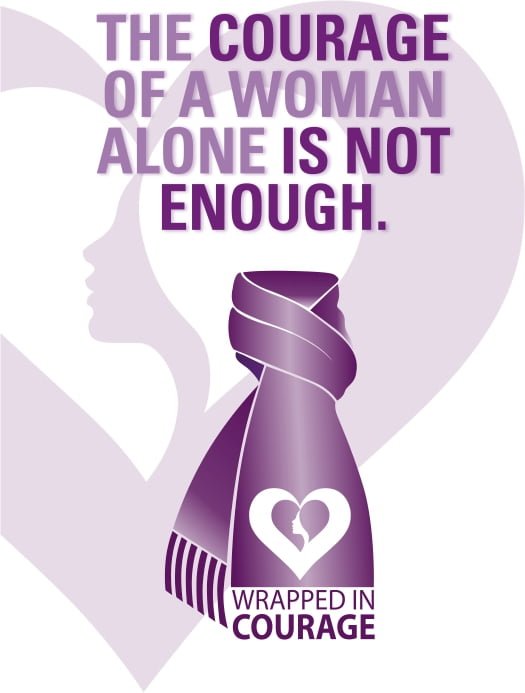 Text reads "The courage of a woman alone is not enough" with WIC logo