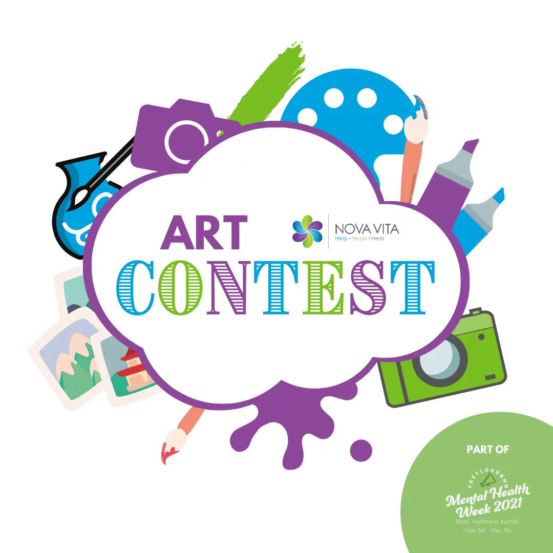 graphics of art supplies with text "art contest"
